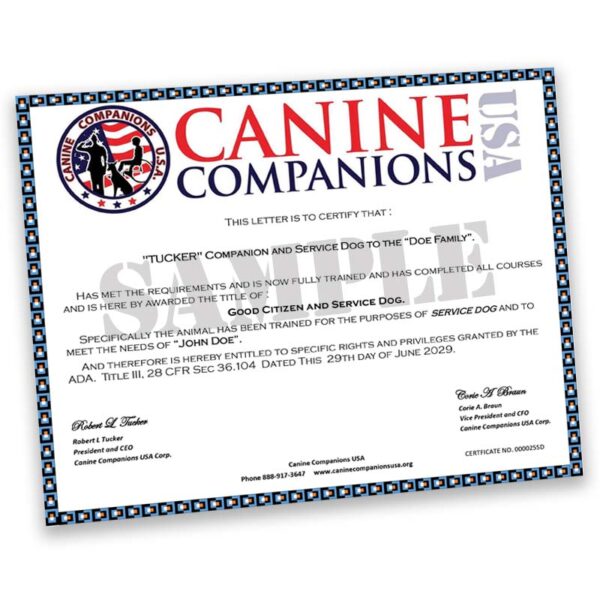 Sample Service Dog Certificate